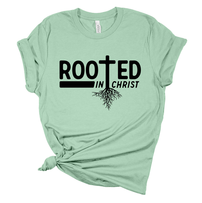 Womens Christian Tshirt Rooted In Christ Cross Jesus Christian